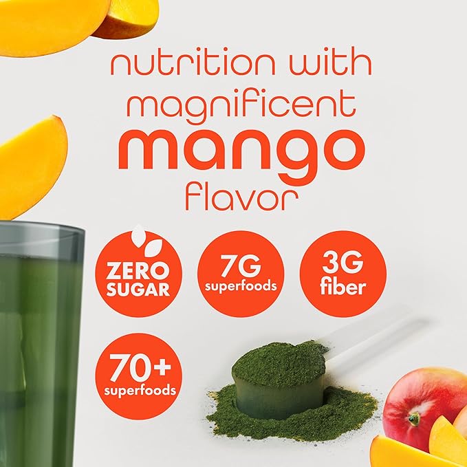 Zena Nutrition Liquid Collagen Peptides and Biotin Mixed Berry 20.3 Fl Oz + Organic Supergreens Greens Powder 70+ Superfoods Mango 30 Servings