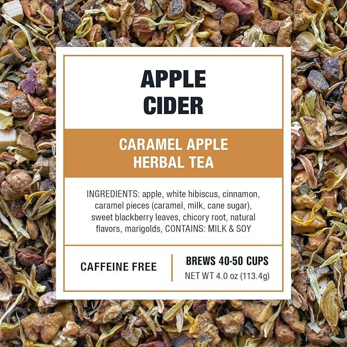 Tiesta Tea - Apple Cider Herbal Tea and Brewbasket Infuser Bundle Caramel Apple Tea Non-Caffeinated 4oz Refillable Tin with 5oz Reusable Stainless Steel Strainer