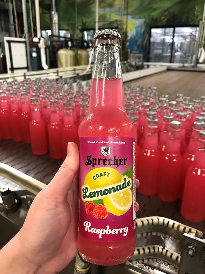 Sprecher Sparkling Raspberry Lemonade in 12 fl oz Glass Bottles (12 Pack) Handcrafted Craft Soda with Real Lemon and Strawberry Juice Naturally Flavored and Cane Sugar Sweetened