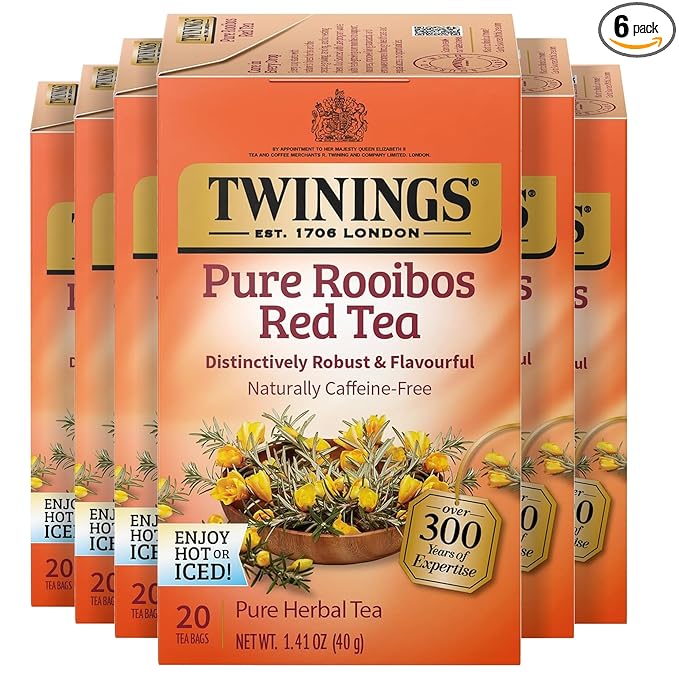 Twinings Pure Rooibos Red Herbal Tea Individually Wrapped Bags 20 Count (Pack of 6) Sweet with Uplifting Aroma Naturally Caffeine-Free Enjoy Hot or Iced 120 Teabags