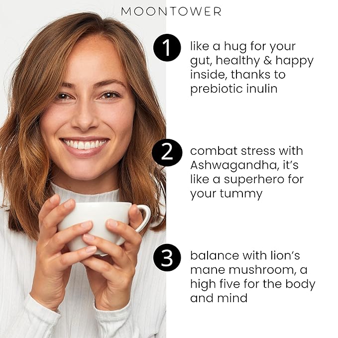 Gut Health Mushroom Coffee with Lion's Mane Prebiotic Fiber &amp Ashwagandha - Gut Health Blend for Focus &amp Stress Support - Natural Mushrooms Powder Mix for Digestive Wellness by Moontower