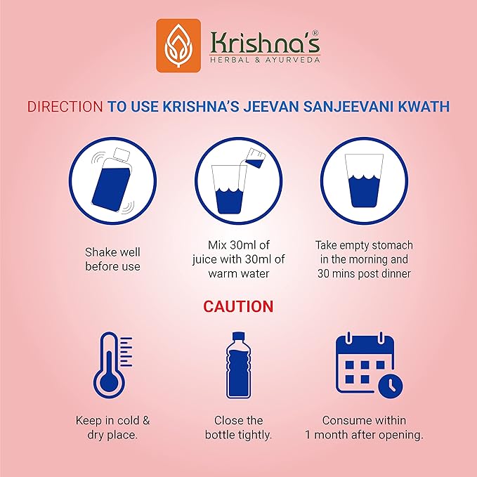KRISHNA'S HERBAL &amp AYURVEDA Jeevan Sanjeevani Kwath - 500 ml Enriched with Aloe Vera Amla Giloy Tulsi Ashwagandha and 4 More Herbs Natural Immunity Booster 500 ml (Pack of 1) Multicolour