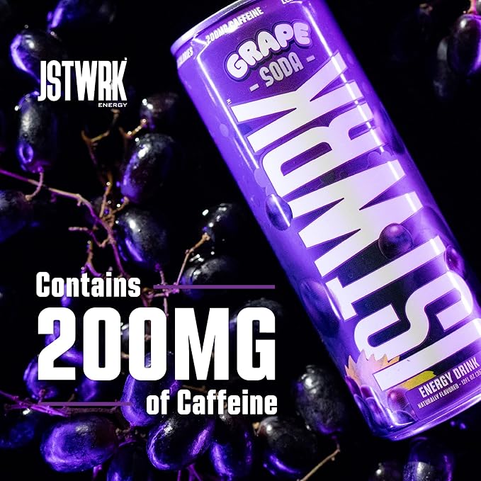 JST WRK Energy Drink - 12-Pack Sugar-Free Zero Calories No Sugar Alcohols 12 Fl Oz. 200 milligrams Caffeine (Grape Soda)