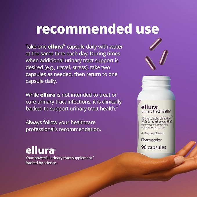 ellura 36 mg Clinically Backed Soluble Bioactive PACs – 100% Concentrated Cranberry Fruit Juice Extract for Urinary Tract Health 90 Capsules