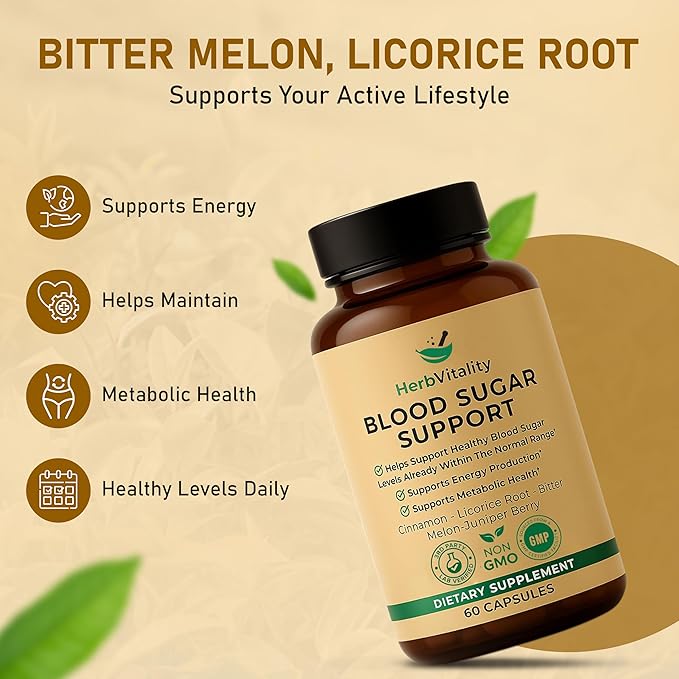 Blood Sugar Support Supplement with Cinnamon Bitter Melon – Supports Healthy Blood Sugar Levels Already Within Normal ranges | Licorice Root Extract - 60 Capsules