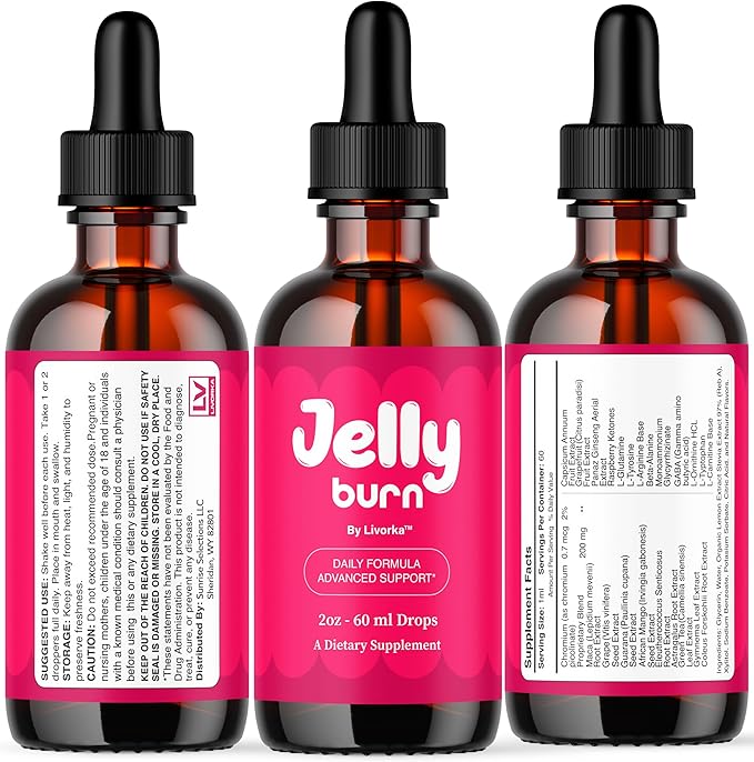 (2 Pack) Jelly Burn Drops - Official JellyBurn Advanced Liquid Supplement Drop Premium Formula - Maximum Strength All Natural Vitamins Support for Overall Health &amp Wellness 2 Bottles for 2 Month