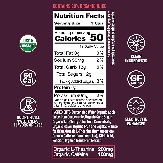ARDOR ENERGY Natural Sparkling Energy Drink with 100mg Natural Caffeine &amp 200mg L-Theanine from Organic Green Tea for Smooth Energy &amp Focus | Healthy Energy Drink | Made with Real Fruit Juice