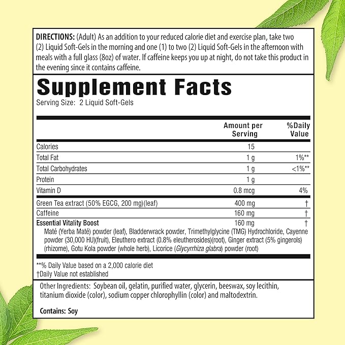 Applied Nutrition Green Tea Fat Burner - 30 Liquid Soft-Gels Pack of 3 - Increases Calorie Burning &amp Supplies Powerful Antioxidants - 45 Total Servings