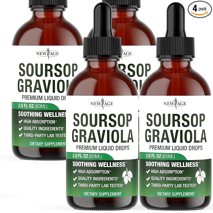 NEW AGE Soursop Drops - Soursop Bitters Liquid with Soursop Fruit and Leaves Elderberry Vitamin C and Olive Leaf - Multimineral &amp Vitamins Superfood - 8 oz
