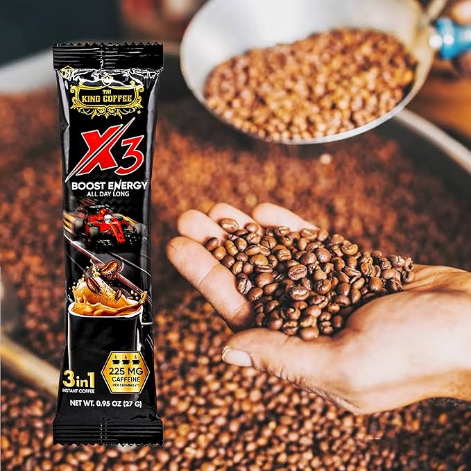 King Coffee 3in1 X3 Instant Vietnamese Coffee Packets Box 12 sticks x 0.95 oz (27g) Boost Energy Cafe Mix Perfect for Powerful Day (3)