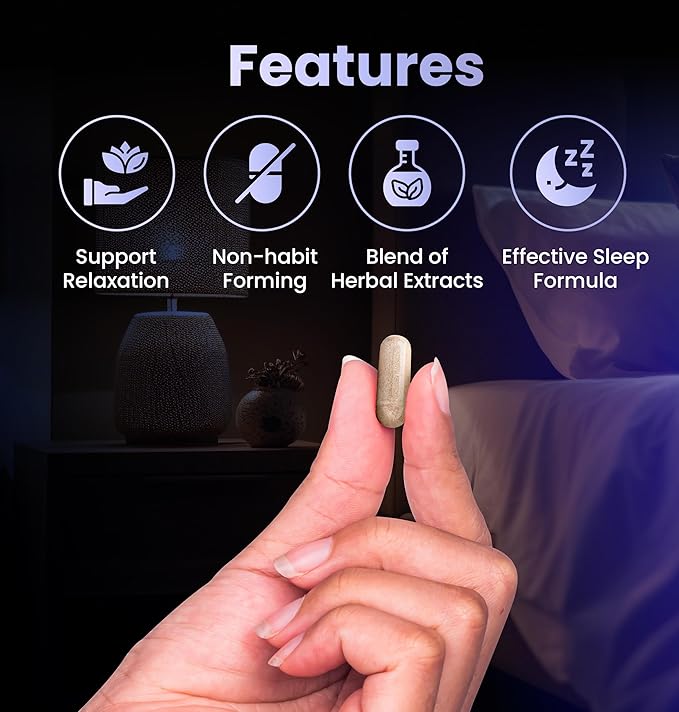 Goodnight Sleep Capsules - Natural Sleep Support with Melatonin GABA Chamomile Lemon Balm &amp Passionflower – Non-Habit Forming – 60 Capsules