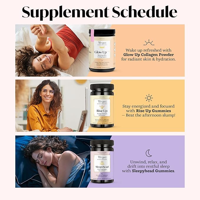 Winged Wellness Glow Up Collagen Powder for Women - Hair Skin &amp Nails Beauty Supplement with Grass-Fed Hydrolyzed Collagen Peptides Adaptogens Vitamin C &amp Biotin - 25 Servings Unflavored