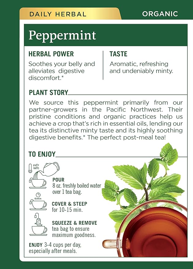 Traditional Medicinals Organic Peppermint Herbal Tea Alleviates Digestive Discomfort (Pack of 4) - 64 Tea Bags Total