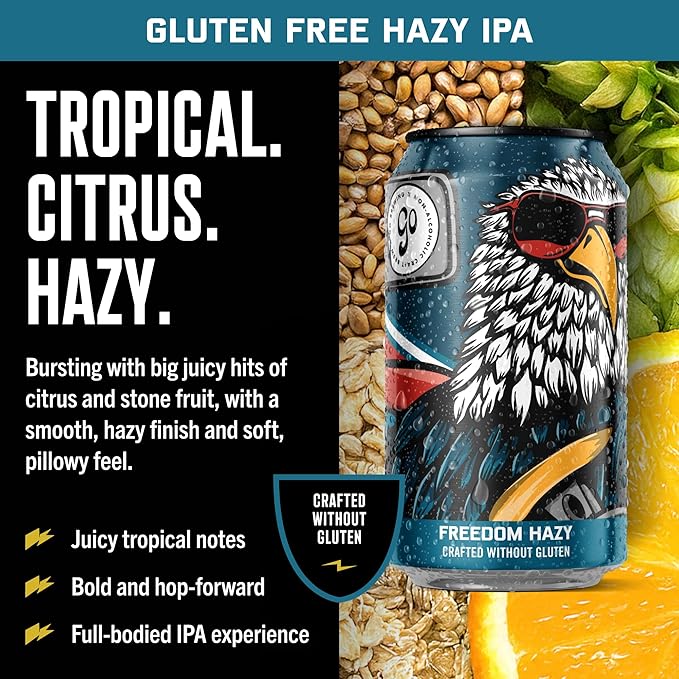Go Brewing - Freedom West Coast Pale Amber and Hazy IPA Non-Alcoholic Craft Beer - Small Batch Brew with Classic Ingredients - Low-Calorie &amp Crafted Without Gluten - Bold Balanced Taste (12 Oz