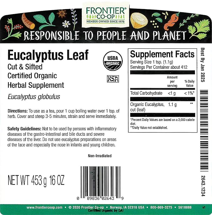 Frontier Eucalyptus Leaf Cut/Sifted Certified Organic 16 Ounce Bag