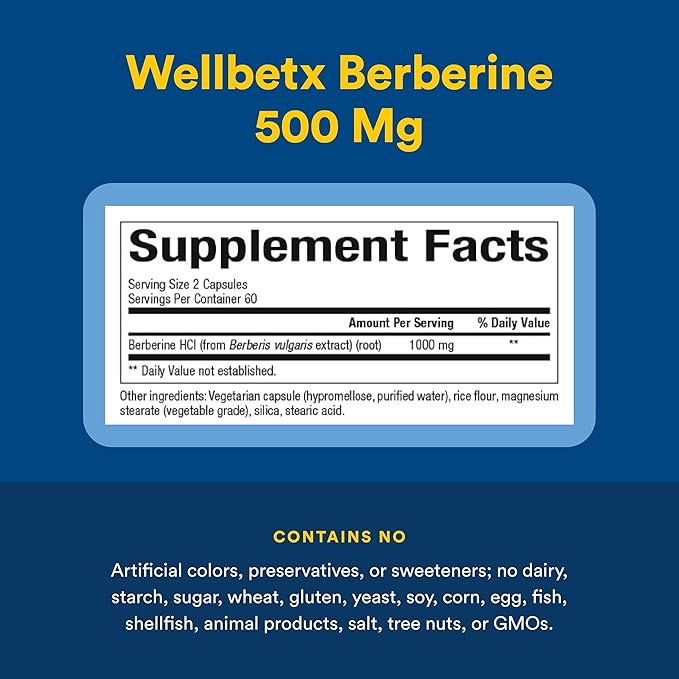 Natural Factors WellBetX Berberine - Daily Supplement Supports Metabolic Health - Formula Supports Healthy Heart - Gluten-Free &amp Vegan - 120 Vegetarian Capsules (120 Servings)