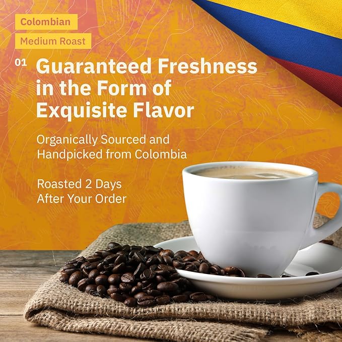 Colombian Medellín Coffee Beans - Single Origin Medium Roast Freshly Roasted To Order Organic Fine Espresso Grind Coffee Specialty Grade Fair Trade and Non-GMO - 5LB