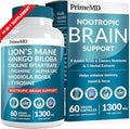 14-in-1 Lions Mane Supplement Capsules - Nootropic Brain Supplement with Ginkgo Biloba for Brain Support Memory and Focus - Alpha GPC L Theanine &amp Choline Supplements with 1300mg Per Serving (60