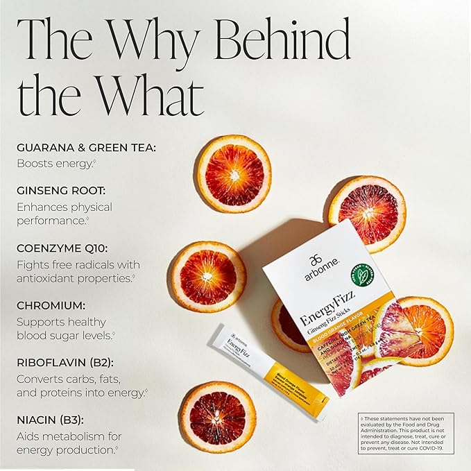 Arbonne Ginseng Energy Supplements (Blood Orange) with GutHealth Prebiotic Fiber Powder