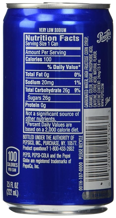 Pepsi Cola Soda 7.5oz Mini Cans 3/8 Packs (24 Cans)