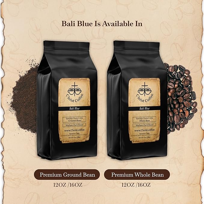 Christ Coffee Bali Blue Ground Bean – Premium Medium Roast Coffee Smooth and Rich Flavor | Perfect for Daily Brew Freshly Roasted for Optimal Taste 16 oz Bag