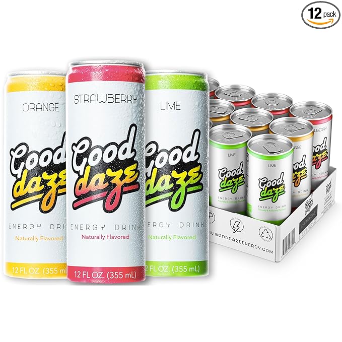 Good Daze Energy Drink with 200mg of Caffeine from Tea Sugar Free B Vitamins L-Theanine Pre Workout Performance with Antioxidants Variety Pack 12FL OZ Cans (Pack of 12)