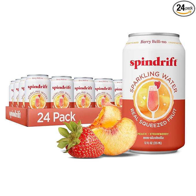 Spindrift Sparkling Water Berry Belli-no Flavored Made with Real Squeezed Fruit 12 Fl Oz Cans Pack of 24 (Only 13 Calories per Can)