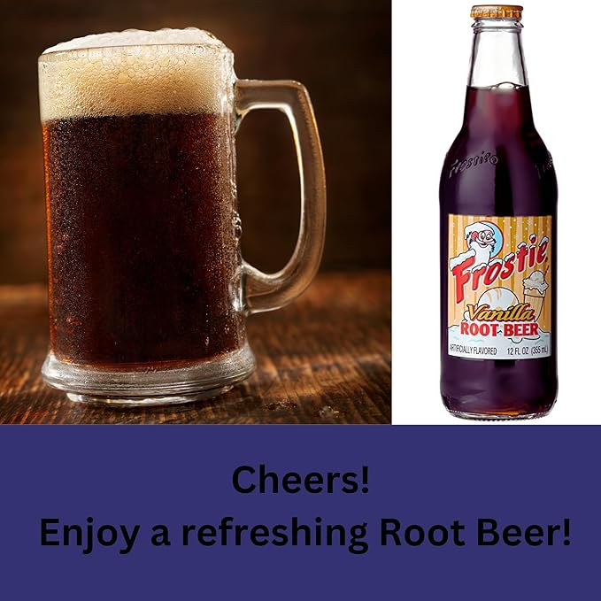 Frostie Vanilla Root Beer | One of Frostie’s Popular Soda Flavors | Real Cane Sugar | Caffeine Free | 12 oz Glass Bottles with Crazy Soda Pop Bottle Opener (6 Pack)
