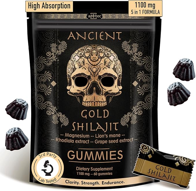 ad hoc 1100mg Gold Shilajit Gummies with Magnesium Lions Mane Rhodiola Grape Seed - Himalayan Shilajit for Men Women 85+ Trace Minerals &amp Fulvic Acid Pure Shilajit for Energy Immune Support6