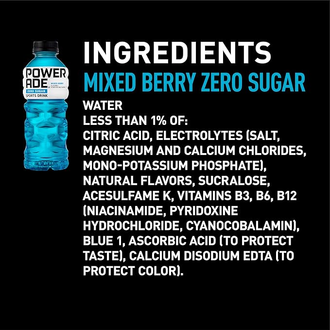 POWERADE ZERO Zero Calorie Electrolyte Enhanced Sports Drinks Mixed Berry 20 fl oz 24 Pack