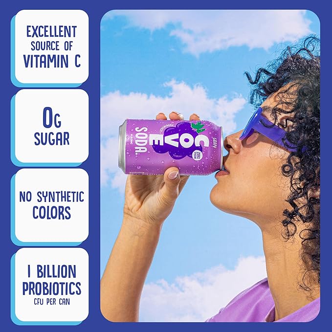 Cove Probiotic Soda Soft Drinks with Zero Sugar – Refreshing Functional Soda Alternative with Probiotics &amp Vitamin C – Naturally Flavored Caffeine-Free Sparkling Beverage - Fruity Variety 12 Pack