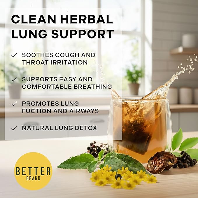 Betterbrand Mullein Tea Bags for Lung Detox - Respiratory Support with Thyme Elderberry Ginseng Ginger Caffeine Free Herbal Blend - 15 Tea Bags (Pack of 1)