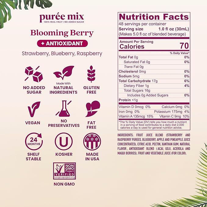 Smartfruit Blooming Berry + Antioxidants – 100% Real Fruit Purée with Strawberries Blueberries Raspberries – Great for Smoothies Juice Yogurt Cocktails Teas – High in Vitamin A &amp C – 2-Pk 4