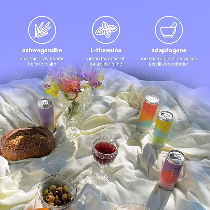 Moment Botanical Soda Soft Drink (Shark Tank) - SPARKLING Drinks | Berry Blast | L-Theanine &amp Ashwagandha for Calm &amp Clarity | 0 Added Sugar 0 Caffeine | 12-pack