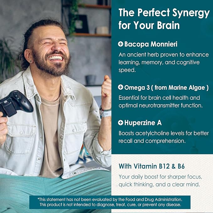 Phosphatidylserine - Nootropic Brian Supplement Focus &amp Energy Gummies + Bacopa Monnieri Omega 3 Huperzine A Methyl B12 &amp B6 for Seniors Gamers Workers Non-GMO Caffeine-Free Sugar Fre
