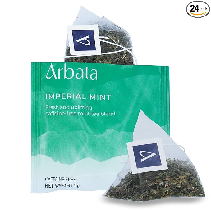Arbata Imperial Mint Tea 24 Pyramid Tea Bags – Artisanal Decaf Herbal Tea with Spearmint Peppermint &amp Lemon Verbena Caffeine-Free Herbal Tea Sachets