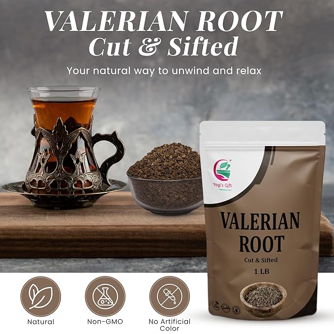 Valerian Root 1 LB Cut &amp Sifted 100% Natural &amp Pure for Tea &amp Herbal Blends Naturally Strong Aroma Resealable Bag for Freshness - By Yogi’s Gift®