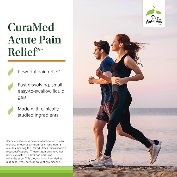 Terry Naturally CuraMed Acute Pain Relief - Supplement with BCM-95 Curcumin &amp BOS-10 Boswellia - Black Sesame Seed Oil to Support Relief of Occasional Discomfort - 120 Liquid Gels