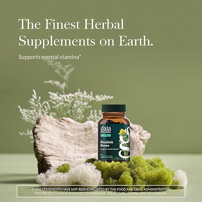 Gaia Herbs Rhodiola Rosea - Stress Support Supplement Traditionally for Supporting Healthy Stamina &amp Endurance - with Siberian Rhodiola Root Extract* - 60 Vegan Liquid Phyto-Caps (60 Servings)