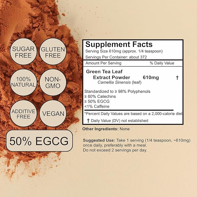 Green Tea Extract Powder 98% Polyphenols 50% EGCG Decaffeinated Green Tea Extract 8 oz Antioxidant &amp Metabolism Support Natural Energy &amp Focus Without Caffeine Pure Extract for Drinks Sk