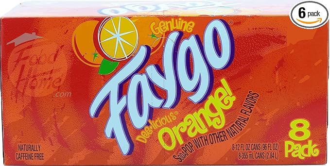 Faygo Orange! flavor soda pop. 8-pack 12-fl. oz. cans in box (6)