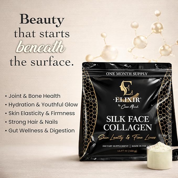 Silk Face Collagen - Collagen Peptides Powder for Women Face and Neck 14g Protein | Ultra Low Molecular Weight Collagen – for Skin Hair Nail Joint &amp Gut Health 15.87 oz (450g) Cocó March