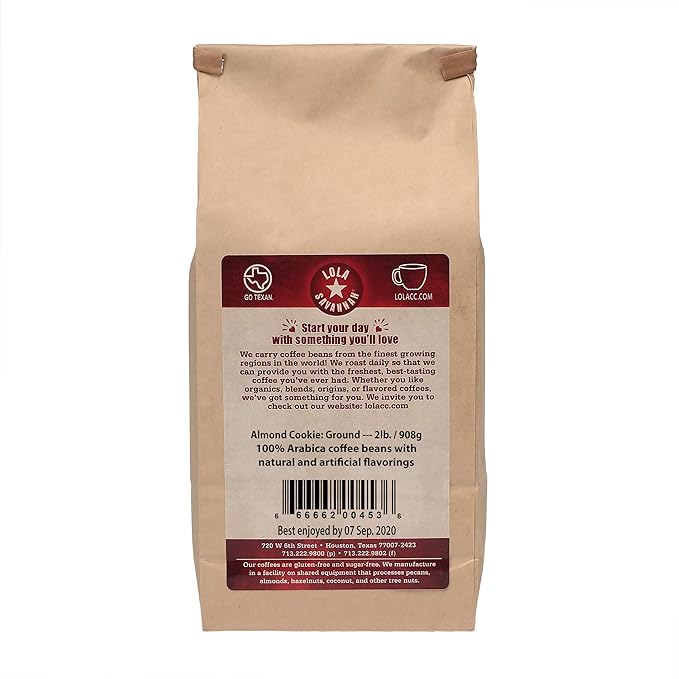 Lola Savannah Almond Cookie Ground Coffee - Fulfill Your Cookie Desire | Flavored Blend of Almond Chocolate &amp Coconut | Caffeinated | 2lb Bag