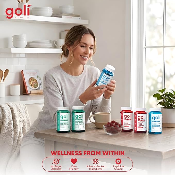Goli Zero Sugar 6 Pack Bundle - World's First 3-in-1 Pre Post Probiotic Apple Cider Vinegar with Vitamin B12 and Probiotics to Address Bloating Ashwagandha &amp L-Theanine Vitamin D Gummies