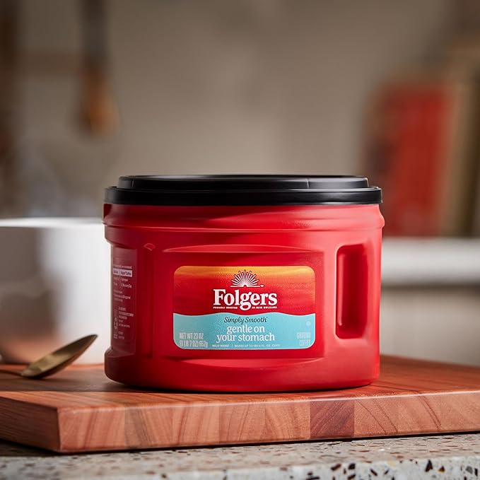 Folgers Simply Smooth Mild Roast Ground Coffee 23 Ounce (Pack of 6) Gentle on Your Stomach