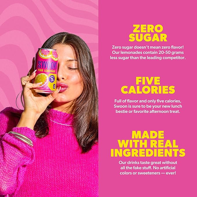 Swoon Pink Lemonade - Low Carb Paleo-Friendly Gluten-Free Keto Drink - Sugar Free Strawberry Lemonade Made with 100% Lemon Juice Concentrate &amp Sweetened by Monk Fruit 12 Fl oz (Pack of 12)