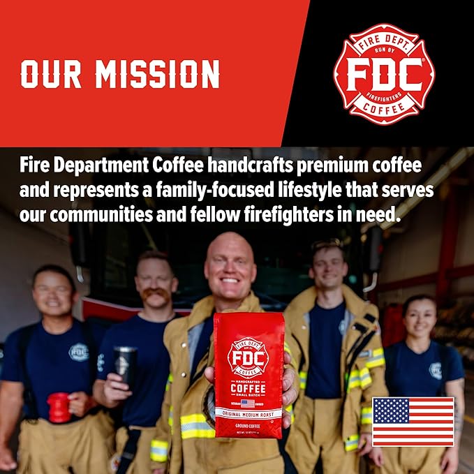 Fire Department Coffee - Gives Back to Firefighters - Original Medium Roast Ground Coffee - Balanced &amp Smooth - Roasted in the USA - Veteran Owned (12 oz Pack of 2)