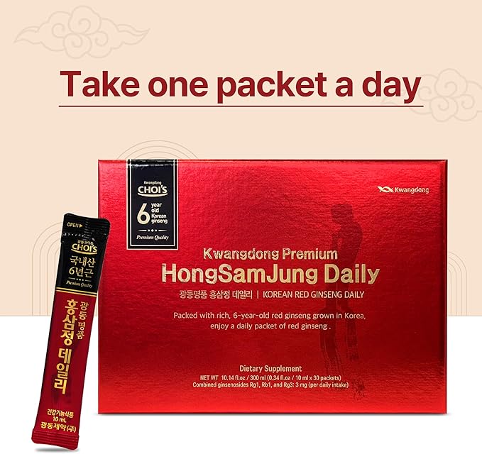 KWANGDONG Premium Korean Red Ginseng Extract - 6-Year Grown High Ginsenoside Concentration for Immune Support Fatigue Relief and Energy Boost - 30 Convenient Daily Packs