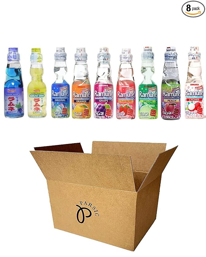 RAMUNE Japanese Soft Drink multi-pack 8 Bottles 6.76 Fluid Ounce (9 Sampler)