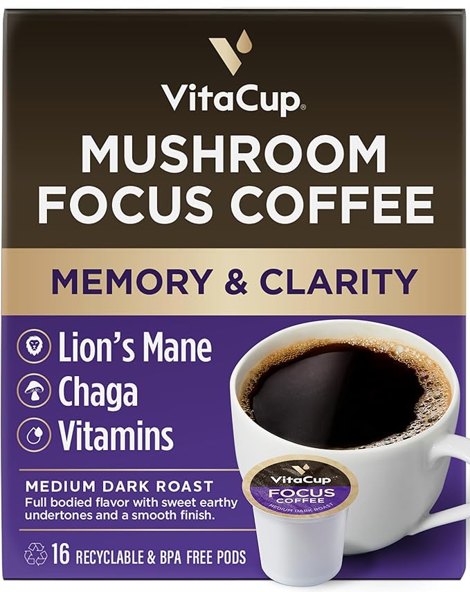 VitaCup Keto Max &amp Focus Mushroom Coffee Pods 34 ct Bundle Vitamin infused Single Serve Pods Compatible with K-Cup Brewers Including Keurig 2.0